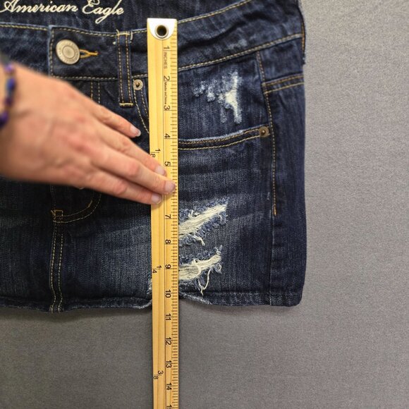 Vintage American Eagle Distressed Denim Mini Skirt Low Rise Y2K Sz 6 Elena Gilbe - Picture 6 of 6